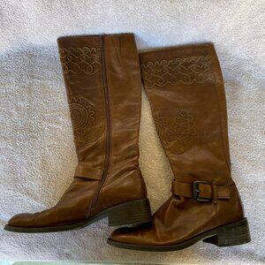 Apepazza Brown Leather Embroidered Knee High Boots Size 38.5 Regale SIZE 8